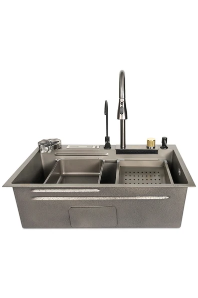 stilmax Paslanmaz Çelik Sus304 Teknolojik Akıllı Şalale Evye Seti 75x45cm 8 Fonksiyonlu Mutfak Evyesi ürün görseli 1