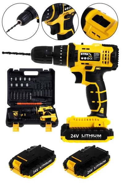 STAXX POWER Şarjlı Matkap Vidalama Metal Dişli Çift Şanzıman Çift Akülü 24 V 5 Ah 24 Parça Set ürün görseli 1