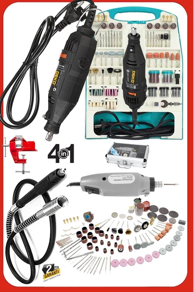 DEKO TURKEY Çift Makine 500 Watt 362 Parça Hobi Gravür Oyma Taşlama Zımpara Gravür Seti + Mengene Hediyeli 4IN1 ürün görseli 1