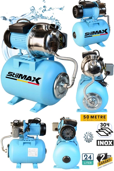 stilmax Paslanmaz Gövdeli 1.5HP Jet + 24Lt Küre Tank Seti 4 Kat 4 Daire Ev Tipi Otomatik Sistem Hidrofor Set ürün görseli 1