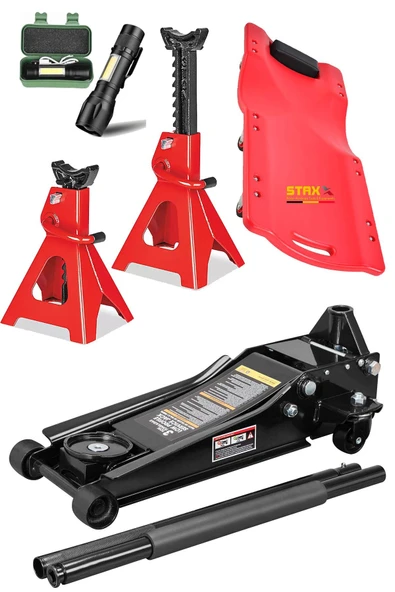 STAXX POWER 3Ton Hidrolik Paslanmaz Çift Piston Düşük Kaldırma Krikosu + 3Ton Sehpa Kriko + Tamirci Kızağı Set ürün görseli 1