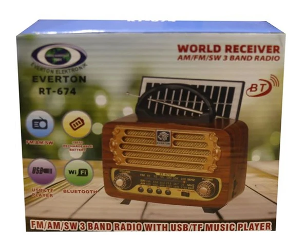 Everton Rt-674 Bluetooth-Usb-Sd-Fm Şarjlı,Solarlı Nostaljik Radyo ürün görseli 1