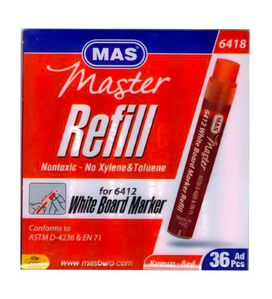 Mas Tahta Kalemi Kartuşu Kırmızı 6418 (36 Lı Paket) ürün görseli 1