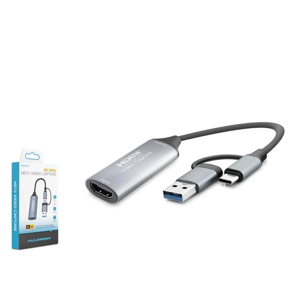 Hadron Hdx7856 Hdmi Video Capture Type-C + Usb3.0 4K 30Hz Gri ürün görseli 1