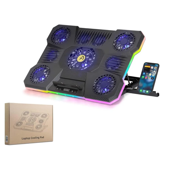 Hadron Dcxa21 Notebook Soğutucu 9-Fan + Telefon Standı 14-18 Rgb Siyah ürün görseli 1