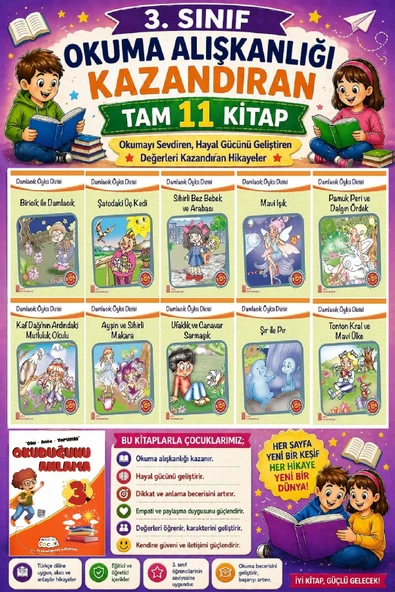 3. Sınıf Okuma Alışkanlığı Kazandıran Okumayı Sevdiren Tam 11 Kitap -12 ürün görseli 1