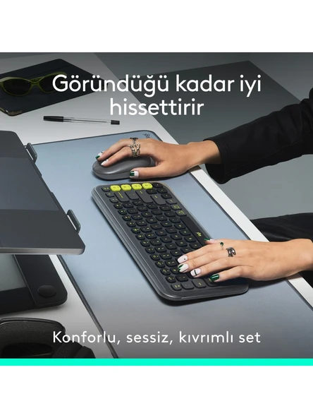 Logitech Pop İcon Combo 920-013075 Gri Kablosuz Klavye Mouse Seti - Resim 4
