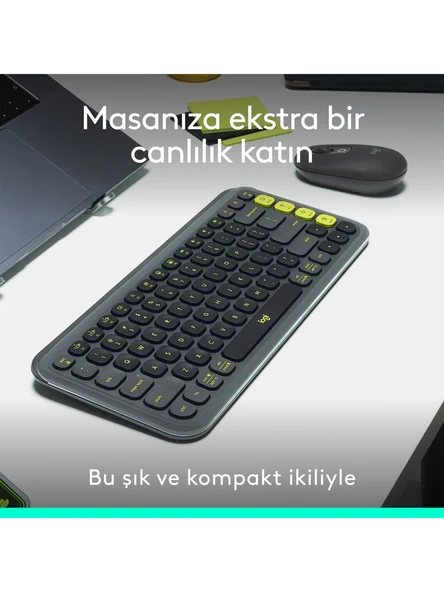 Logitech Pop İcon Combo 920-013075 Gri Kablosuz Klavye Mouse Seti - Resim 2