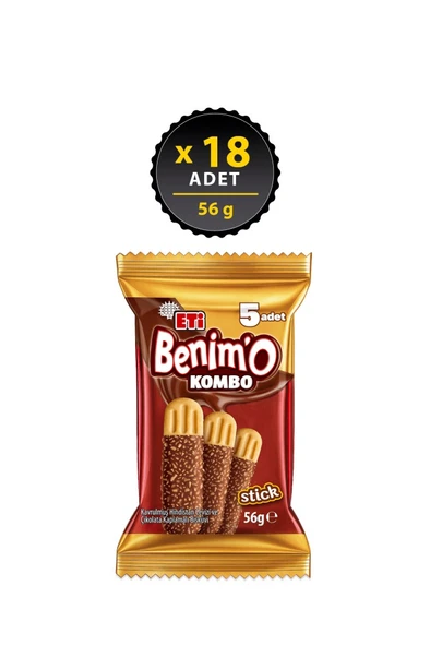 Eti Benimo Kombo Hindistan Cevizi ve Çikolata Kaplamalı Bisküvi 56 g x 18 Adet ürün görseli 1
