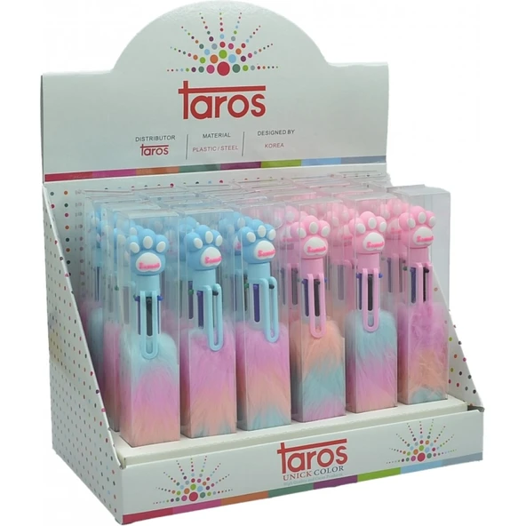Taros Unick Color Tükenmez Kalem Pvc Kutu Pati Çoklu Peluş 7512 (24 Lü Paket) ürün görseli 1