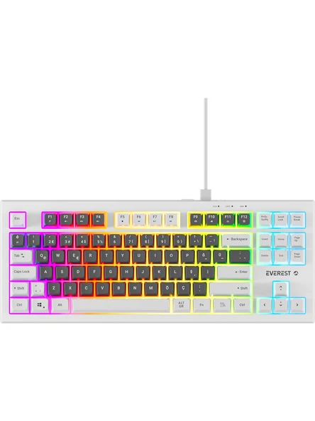 Everest Kb-98 Silent Tkl Gri Mavi-Beyaz Rainbow Q Membrane Kablolu Klavye ürün görseli 1