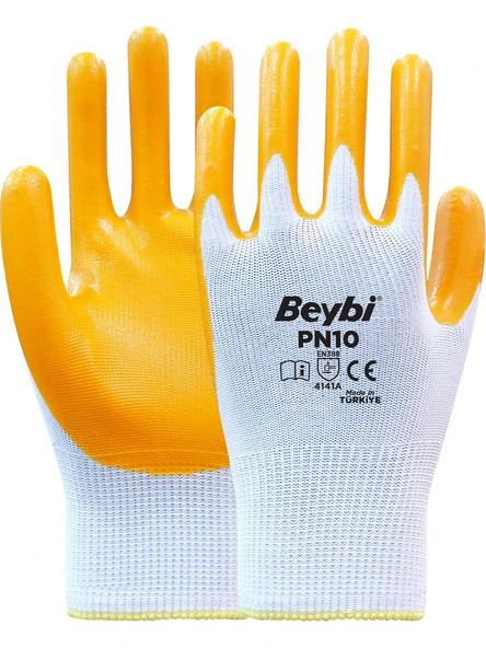 Beybi Nitril Pmk Pn10 10 Beden Polyester Örme Nitril Eldiven (4141A) Nitril 1-2 Kaplama (12 Li Paket ) ürün görseli 1