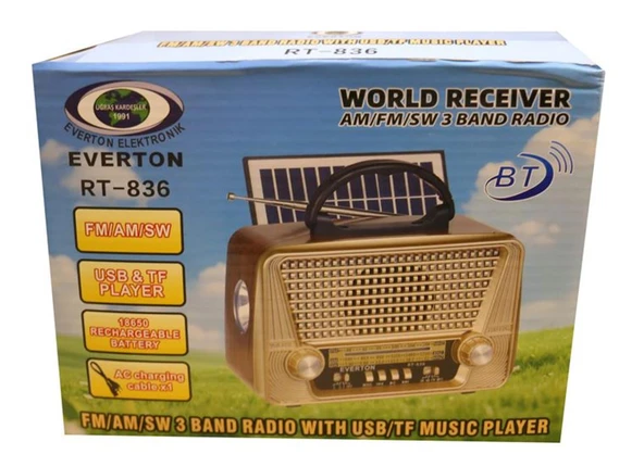 Everton Rt-836 Bluetooth Fm-Usb-Tf-Aux Solarlı Şarjlı Nostaljik Radyo ürün görseli 1