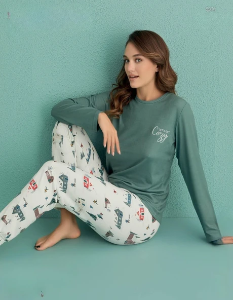 Mihra Kadın Bisiklet Yaka TERMAL Pijama Takımı 14101/15 - 1 Adet  XL Yeşil ürün görseli 1