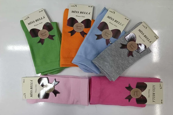 Miss Bella Kadın Pamuklu Soket Düz Açık Pastel Çorap 02 - 6 Adet  Karışık Renk 36 - 40 ürün görseli 1