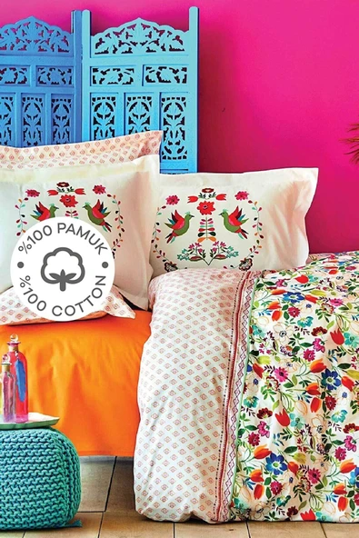 Karaca Home Parlin Fuşya %100 Pamuk Çift Kişilik Nevresim Takımı ürün görseli 1