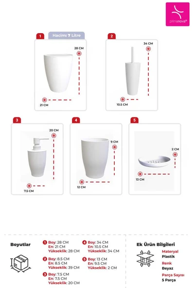 Primanova Pure Beyaz 5li Banyo Seti - Resim 2