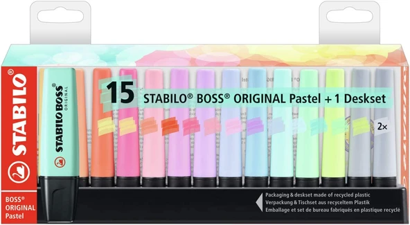 Stabilo Fosforlu Kalem (İşaret Kalemi) Boss Original 2-5 Mm Kesik Uç Pastel 15 Renk 7015-02-5 ürün görseli 1