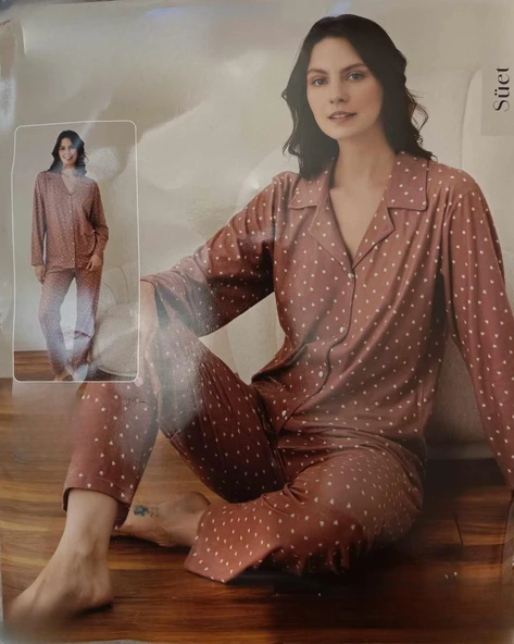 Boyraz Slim Fit Kadın Süet Boydan Düğmeli Pijama Takımı Slim Fit Kadın Süet Boydan Düğmeli Pijama Takımı  02020 - 1 Adet  S - M Gül Kurusu ürün görseli 1