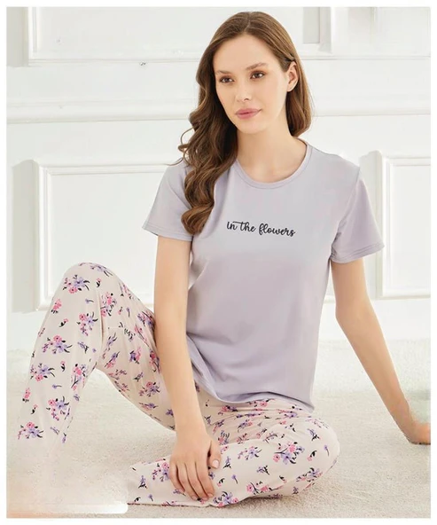 Mihra Kadın Bisiklet Yaka MİLAN Likralı Kısa Kol Pijama Takımı 50107Lila - 1 Adet  XL Lila ürün görseli 1
