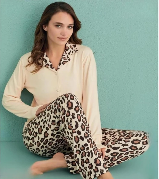 Mihra Kadın Gömlek Yaka TERMAL Pijama Takımı 14300/1 - 1 Adet  2XL Sarı ürün görseli 1