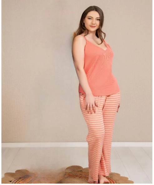 Baha Perfect Club Kadın İp Askılı V Yaka Pijama Takımı 4362K - 1 Adet  L Kiremit ürün görseli 1