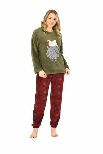 Jiber Kadın Welsoft Kışlık Pijama Takımı 3917 - 1 Adet  Haki S ürün görseli 1