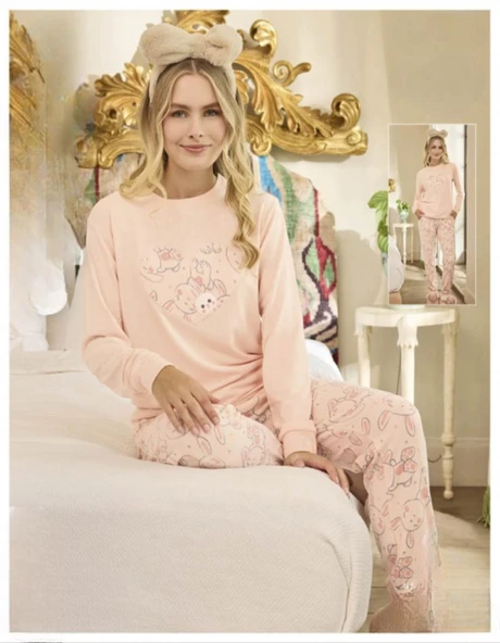 Aydoğan Kadın Bisiklet Yaka TERMAL Pijama Takımı 240673P- 1 Adet  XL Pudra ürün görseli 1