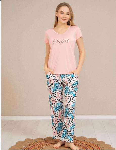 Baha Perfect Club Kadın Bisiklet Yaka Kısa Kol Pijama Takımı 4371 - 1 Adet  M Pembe ürün görseli 1