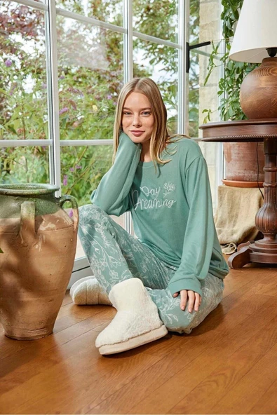 Aydoğan Kadın Bisiklet Yaka TERMAL Pijama Takımı 30009Y- 1 Adet  XL Yeşil ürün görseli 1