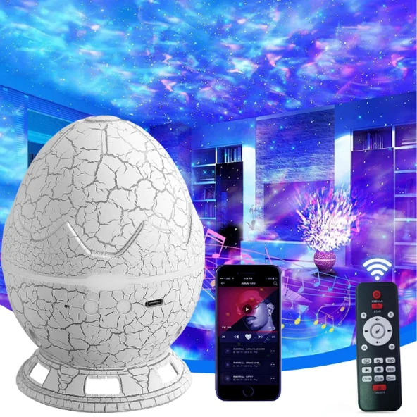 Çatlak Dinozor Yumurtası Tasarımlı Projektörlü Gece Lambası Bluetooth Özellikli ürün görseli 1