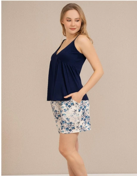 Baha Perfect Club Kadın İp Askılı Şortlu  Pijama Takımı 4367 - 1 Adet  M Lacivert ürün görseli 1