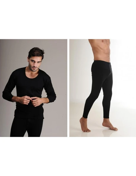 Hasyün Erkek %61 Siyah Yün Uzun Kollu Fanila Atlet Ve Uzun Don İçlik Takım 4001/4002- 1 Set  Siyah L ürün görseli 1