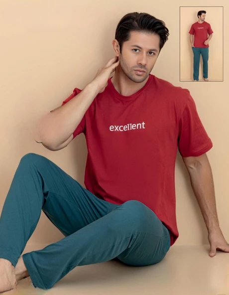 Pijamerry Erkek Bisiklet Yaka Kısa Kol Penye Pijama Takımı 6321 - 1 Adet  2XL Kırmızı ürün görseli 1