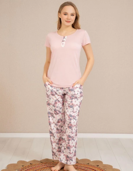 Baha Perfect Club Kadın Bisiklet Yaka Kısa Kol Pijama Takımı 4369 - 1 Adet  M Pembe ürün görseli 1