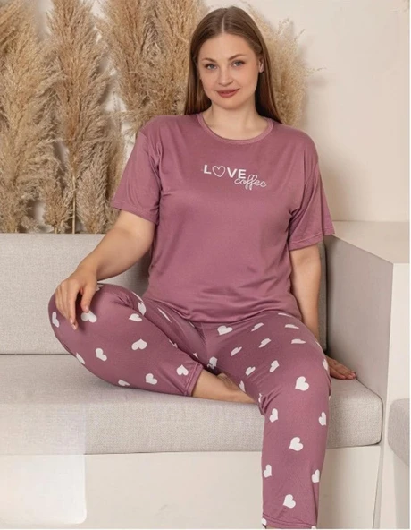 Charme Kadın Büyük Beden Bisiklet Yaka MİLAN Likralı Kısa Kol Pijama Takımı K601/242 - 1 Adet  4XL Gül Kurusu ürün görseli 1