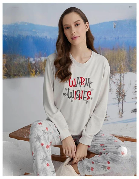 Aydoğan Kadın Bisiklet Yaka TERMAL Pijama Takımı 30074E- 1 Adet  XL Ekru ürün görseli 1