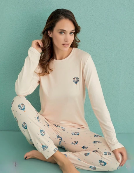 Mihra Kadın Bisiklet Yaka TERMAL Pijama Takımı 14101/10 - 1 Adet  Ekru S - M ürün görseli 1