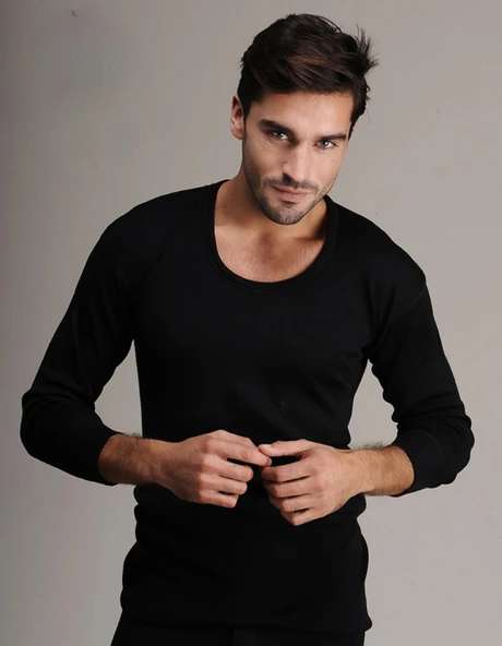Hasyün Erkek Siyah %61 Yün UZUN Kol Fanila Atlet İçlik 4002 - 1 Adet  XL Siyah ürün görseli 1