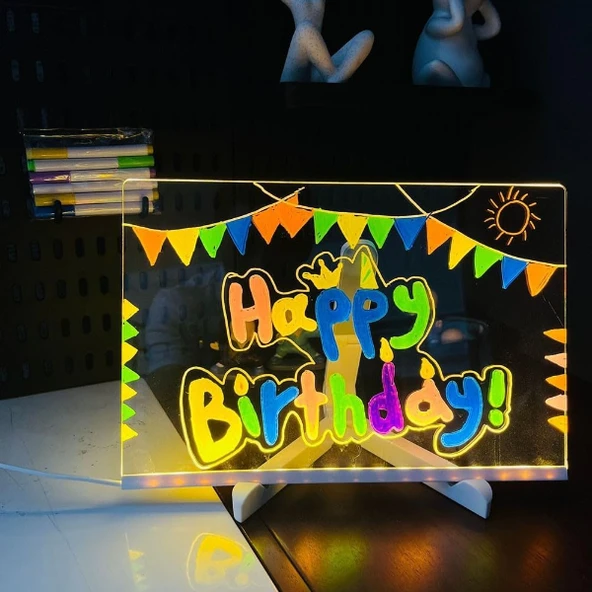 LED Aydınlatmalı Yazı ve Çizim Tahtası - Küçük Boy 20x20 cm ürün görseli 1