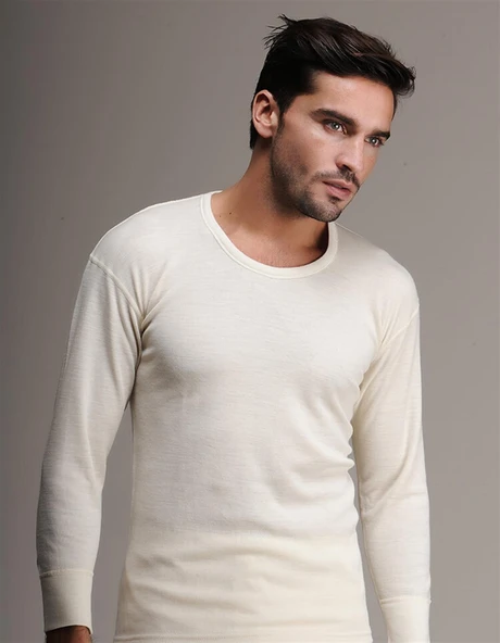 Hasyün Erkek %75 Yün Uzun Kollu Fanila Atlet İçlik 102E - 2 Adet   M Ekru ürün görseli 1