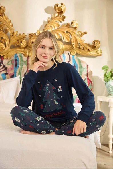 Aydoğan Kadın Bisiklet Yaka TERMAL Pijama Takımı 240574L- 1 Adet  L Lacivert ürün görseli 1