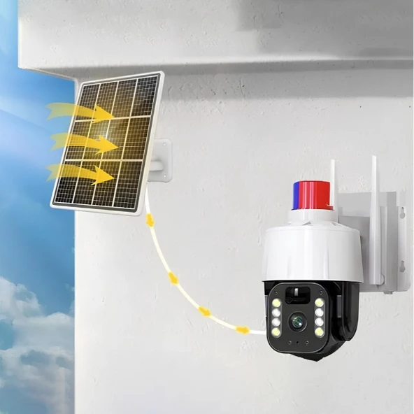 Güneş Enerjili Alarmlı Çakarlı Dış Mekan Güvenlik Kamerası ürün görseli 1