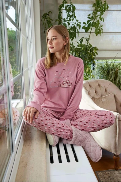 Aydoğan Kadın Bisiklet Yaka TERMAL Pijama Takımı 30021P- 1 Adet  L Pembe ürün görseli 1