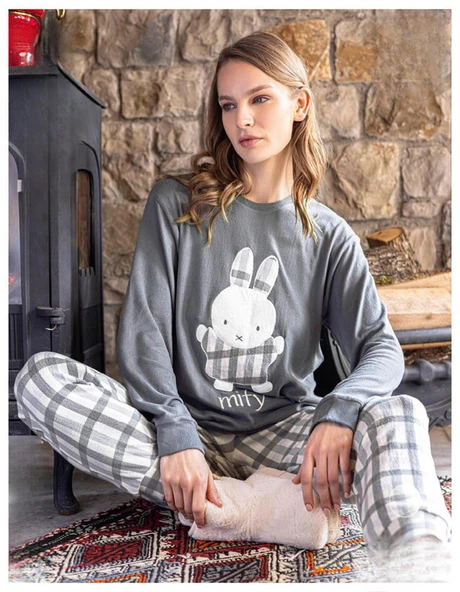 Aydoğan Kadın Bisiklet Yaka TERMAL Pijama Takımı 30062G- 1 Adet  M Gri ürün görseli 1