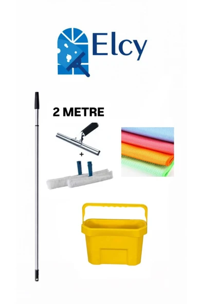 ELCY -Cam Temizlik Seti 2 Metre Teleskopik Uzayabilen Metal Sap-35 Cm Cam Çekçeği ve 2 ADET Peluş-Bez ürün görseli 1