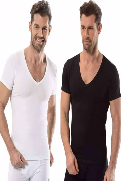 Jiber Erkek Likralı V Yaka Yarım Kol Fanila 6'lı Paket-213  M Karışık Renk ürün görseli 1