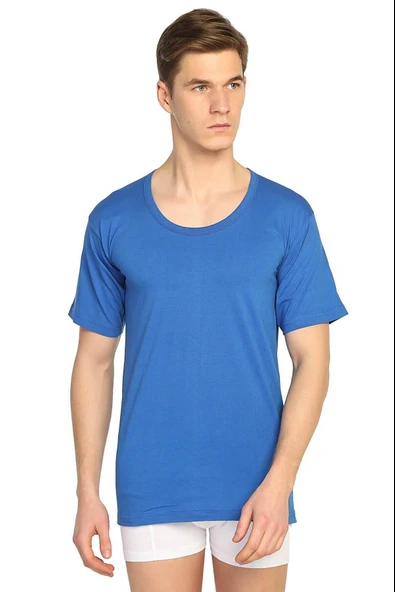 Sedef Yıldızı Erkek Penye Bisiklet Yaka Renkli Fanila Atlet 1009 - 6 Adet  XL Saks Mavi ürün görseli 1
