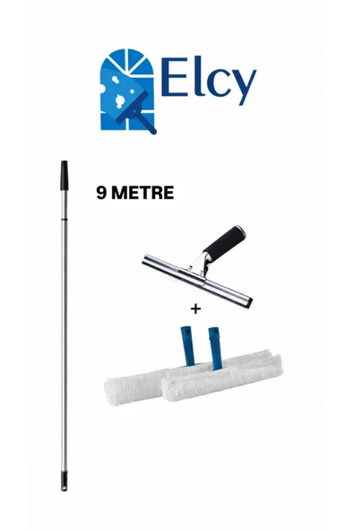 ELCY -Cam Temizlik Seti 9 Metre Teleskopik Uzayabilen Metal Sap - 35 Cm Cam Çekçeği ve 2 ADET Peluş ürün görseli 1
