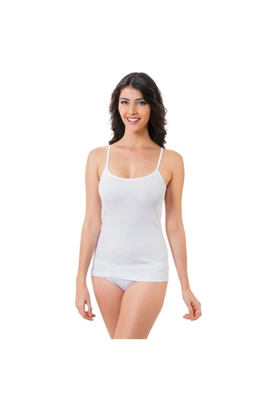 Gümüş Kadın Ribana İp Askılı Düz Biyeli Atlet 3008 - 6 Adet   Beyaz 3XL ürün görseli 1